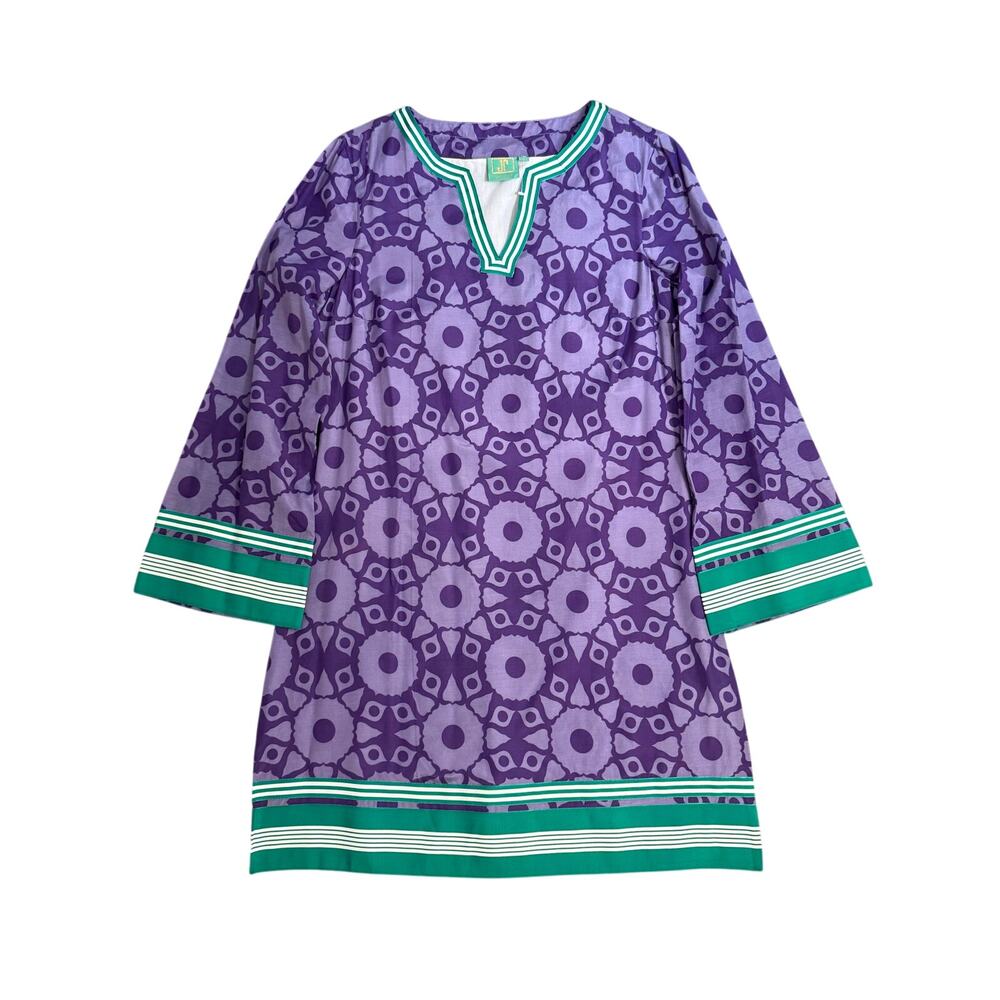 Jules Reid Dress The Beatrice Tunic 100% Linen Geometric Groovy Retro Size 10